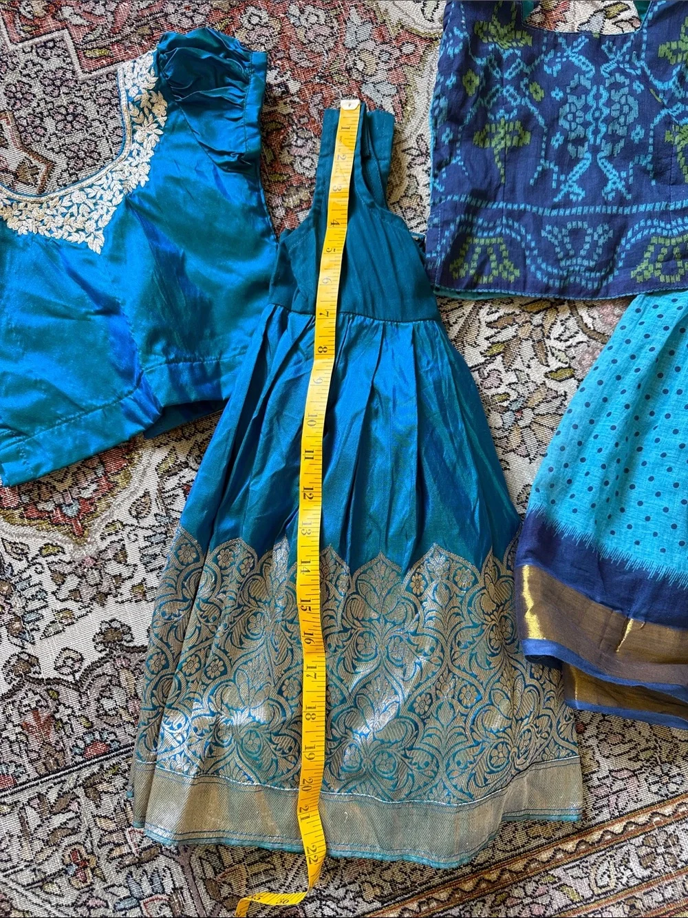 Lot of 3  Girls' Ethnic Skirt and Blouse Set - Teal, Blue, Pink, Gold 6-9m 💛💙💓